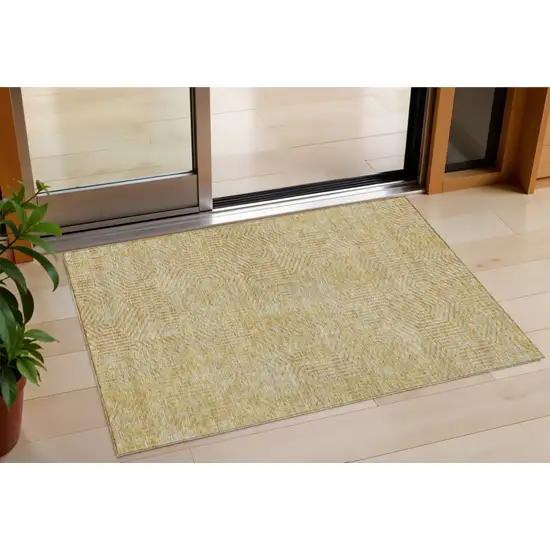 Gold And Beige Geometric Washable Indoor Outdoor Area Rug Photo 1
