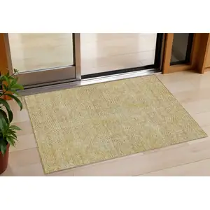 Photo of Gold And Beige Geometric Washable Indoor Outdoor Area Rug