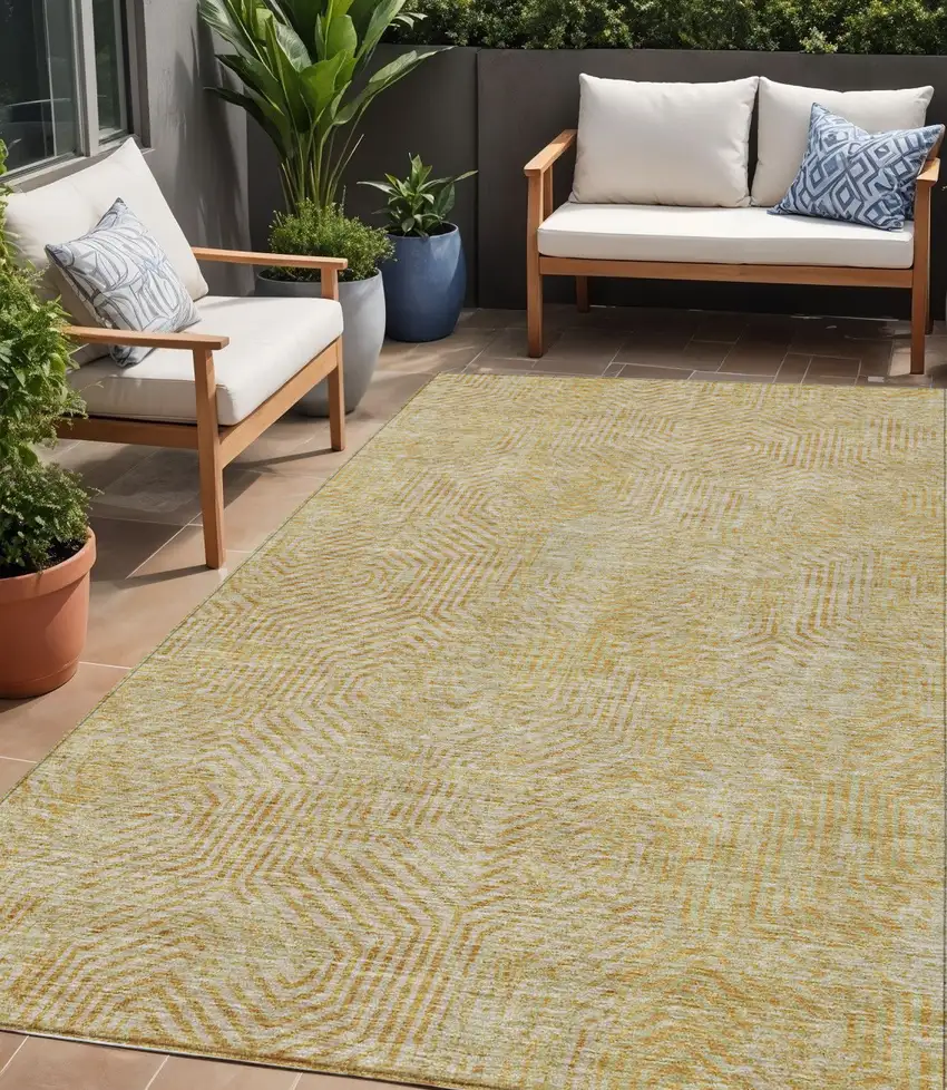 Gold And Beige Geometric Washable Indoor Outdoor Area Rug Photo 1
