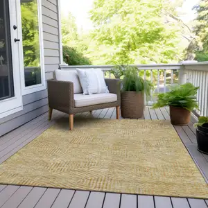Photo of Gold And Beige Geometric Washable Indoor Outdoor Area Rug