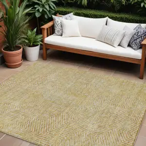 Photo of Gold And Beige Geometric Washable Indoor Outdoor Area Rug