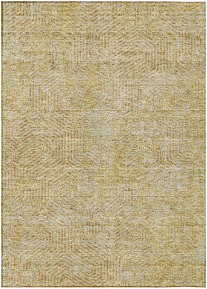 Gold And Beige Geometric Washable Indoor Outdoor Area Rug Photo 2