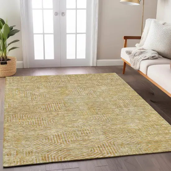 Gold And Beige Geometric Washable Indoor Outdoor Area Rug Photo 9