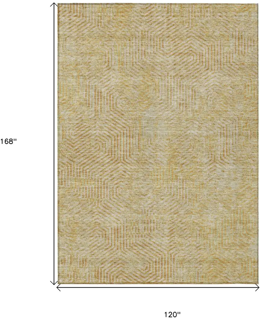 Gold And Beige Geometric Washable Indoor Outdoor Area Rug Photo 3