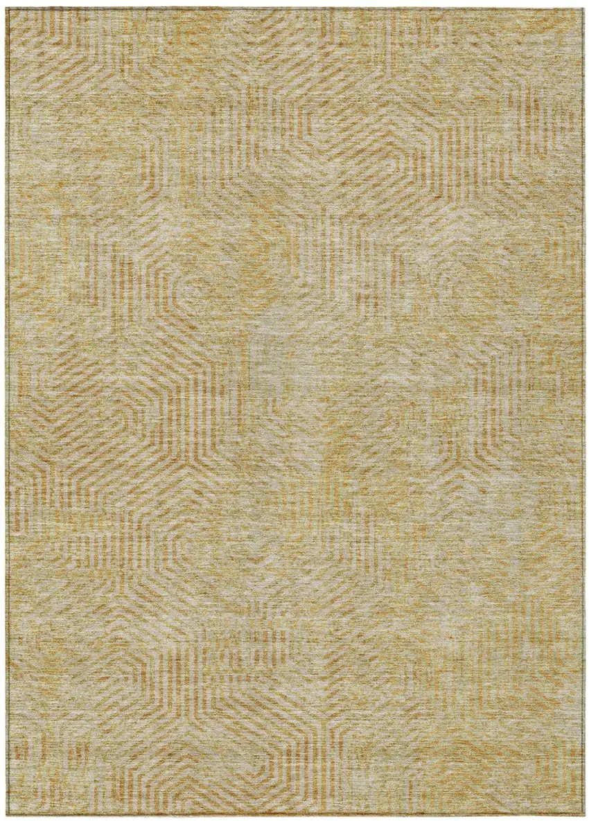 Gold And Beige Geometric Washable Indoor Outdoor Area Rug Photo 2