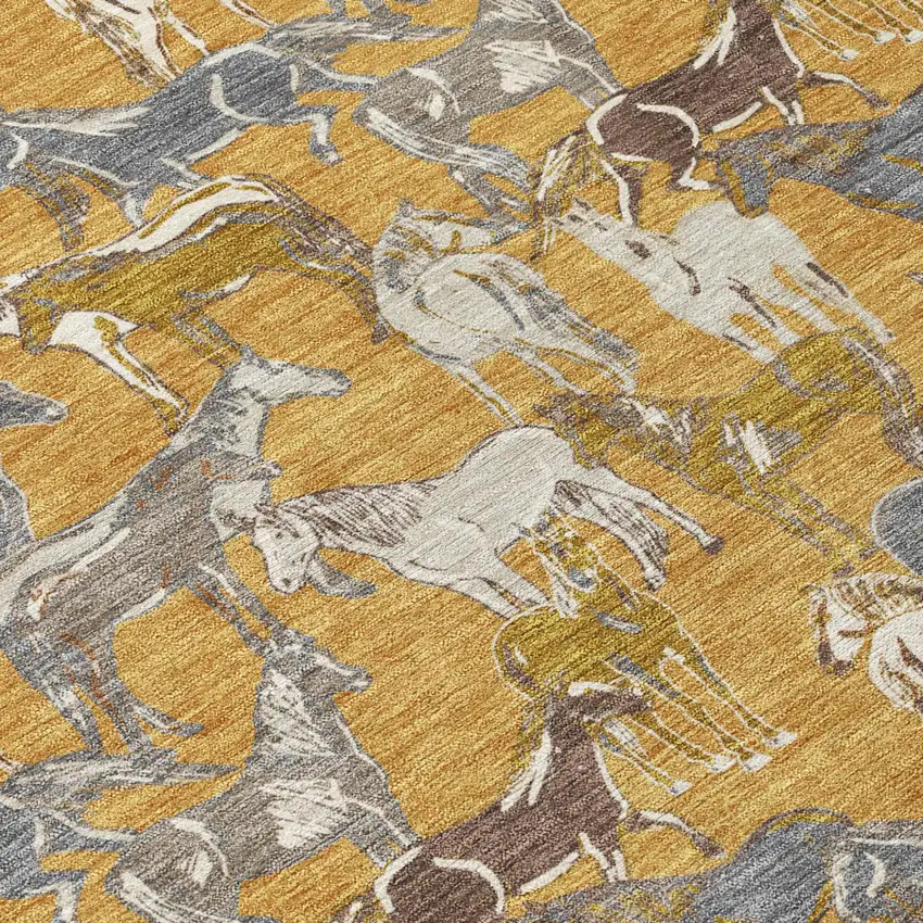 Gold And Beige Horse Washable Indoor Outdoor Area Rug Photo 6
