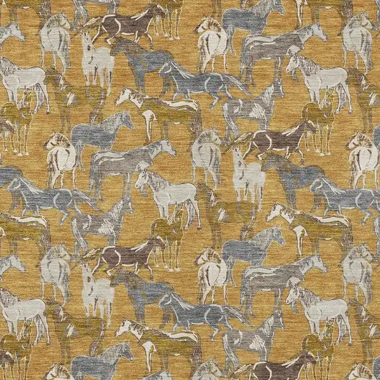 Gold And Beige Horse Washable Indoor Outdoor Area Rug Photo 3