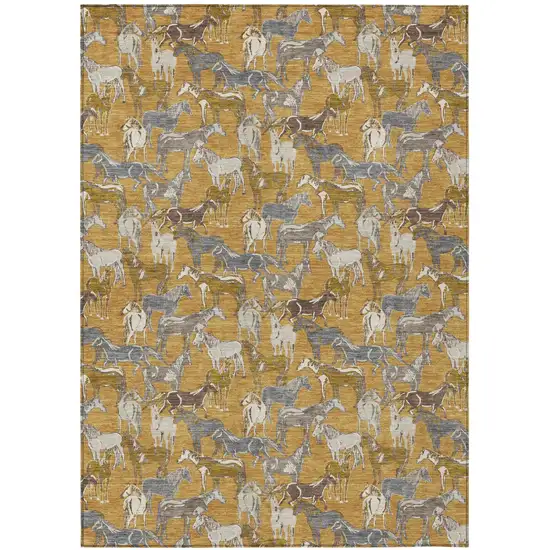 Gold And Beige Horse Washable Indoor Outdoor Area Rug Photo 2
