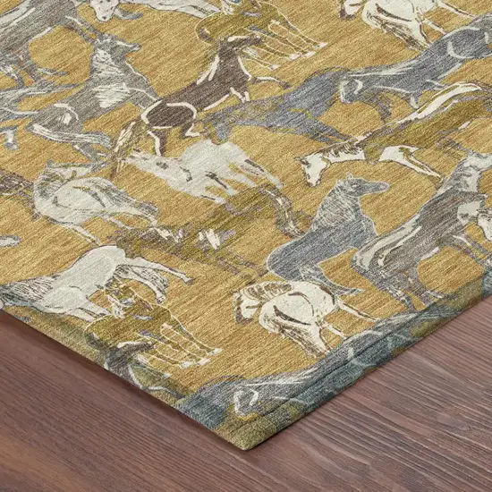 Gold And Beige Horse Washable Indoor Outdoor Area Rug Photo 5