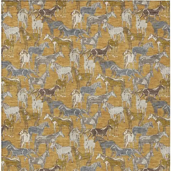 Gold And Beige Horse Washable Indoor Outdoor Area Rug Photo 4