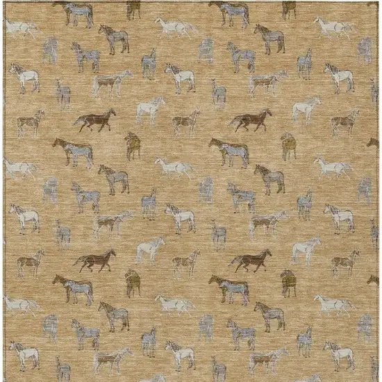 Gold And Beige Horse Washable Indoor Outdoor Area Rug Photo 4