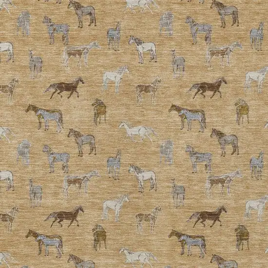Gold And Beige Horse Washable Indoor Outdoor Area Rug Photo 3