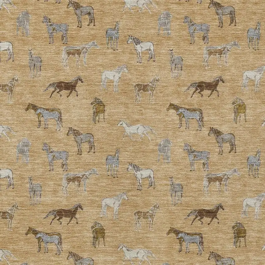 Gold And Beige Horse Washable Indoor Outdoor Area Rug Photo 3