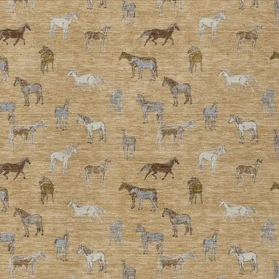 Gold And Beige Horse Washable Indoor Outdoor Area Rug Photo 3