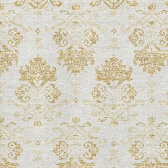 Gold And Beige Medallion Washable Area Rug With UV Protection Photo 3