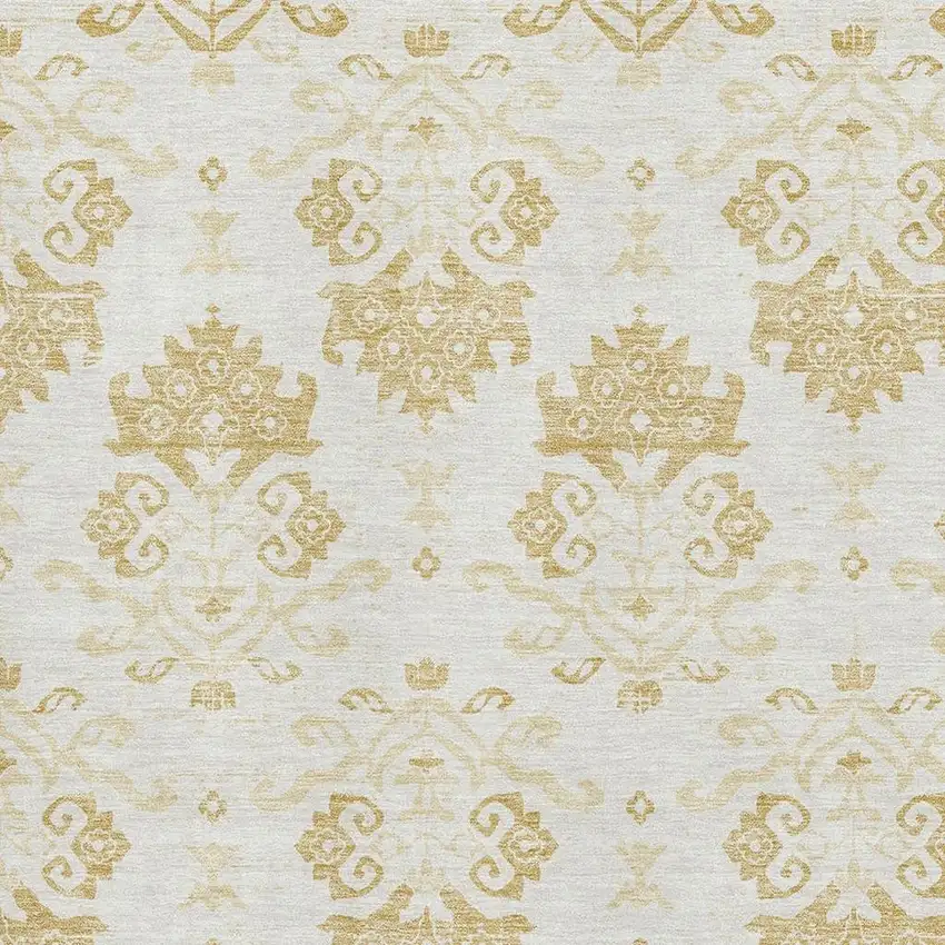 Gold And Beige Medallion Washable Area Rug With UV Protection Photo 3