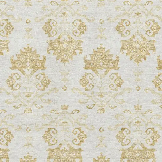 Gold And Beige Medallion Washable Area Rug With UV Protection Photo 3