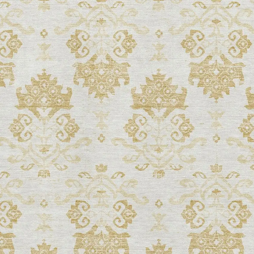 Gold And Beige Medallion Washable Area Rug With UV Protection Photo 3