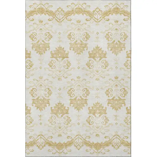 Gold And Beige Medallion Washable Area Rug With UV Protection Photo 4