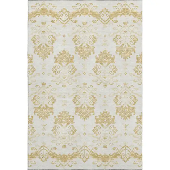 Gold And Beige Medallion Washable Area Rug With UV Protection Photo 1