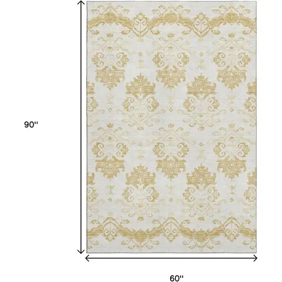 Gold And Beige Medallion Washable Area Rug With UV Protection Photo 3