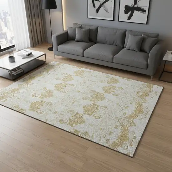 Gold And Beige Medallion Washable Area Rug With UV Protection Photo 2