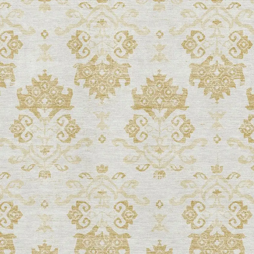 Gold And Beige Medallion Washable Area Rug With UV Protection Photo 3