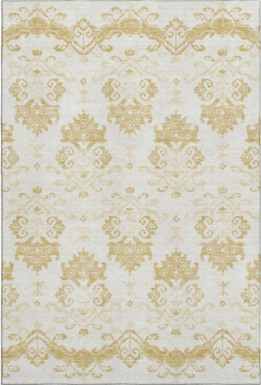 Gold And Beige Medallion Washable Area Rug With UV Protection Photo 1