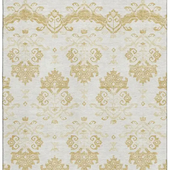 Gold And Beige Medallion Washable Area Rug With UV Protection Photo 4