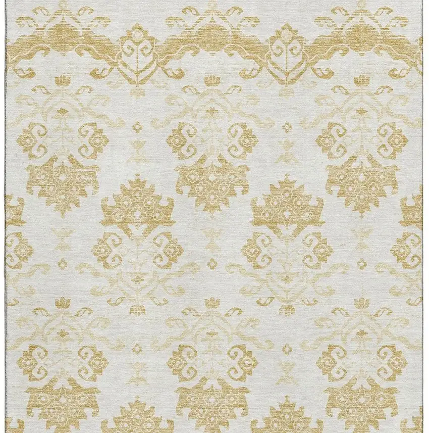 Gold And Beige Medallion Washable Area Rug With UV Protection Photo 4