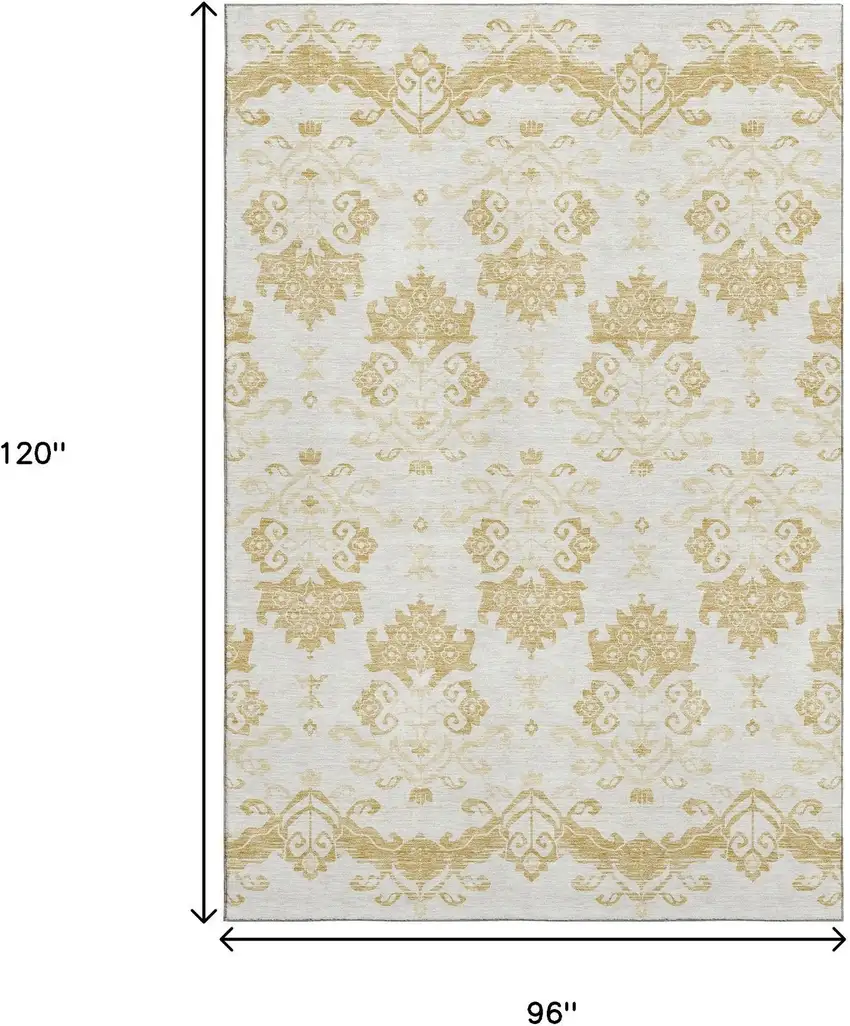 Gold And Beige Medallion Washable Area Rug With UV Protection Photo 3