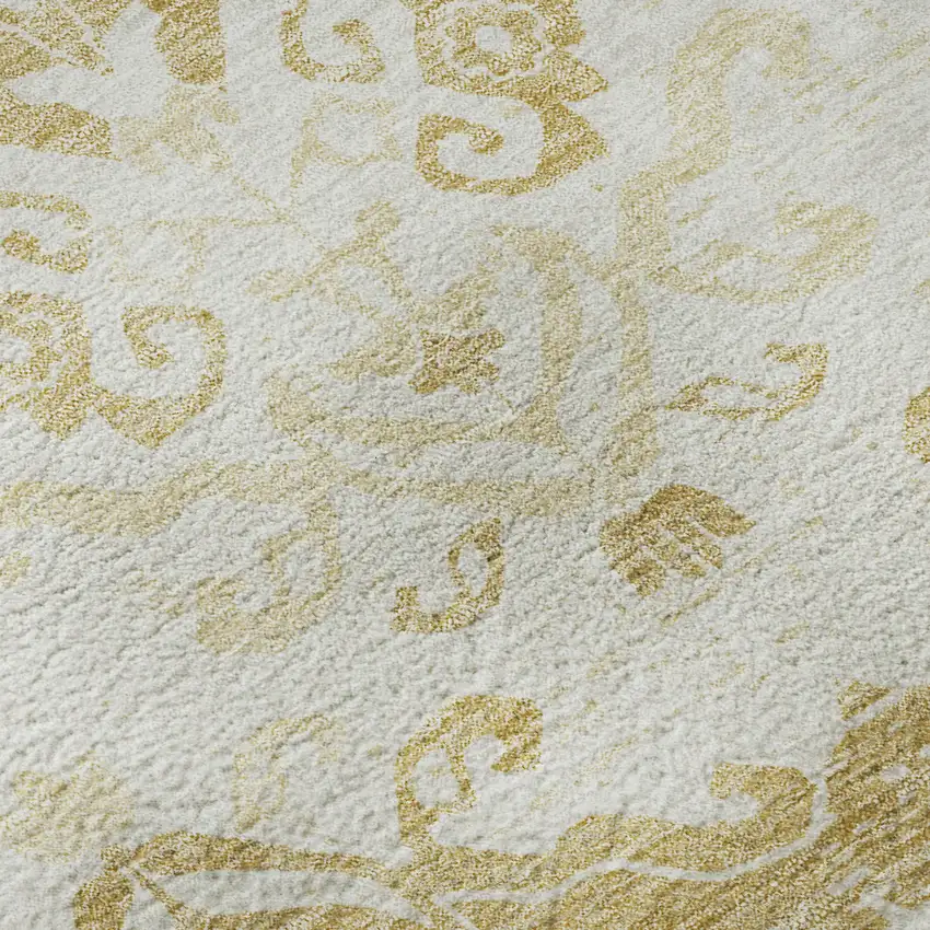 Gold And Beige Medallion Washable Area Rug With UV Protection Photo 9