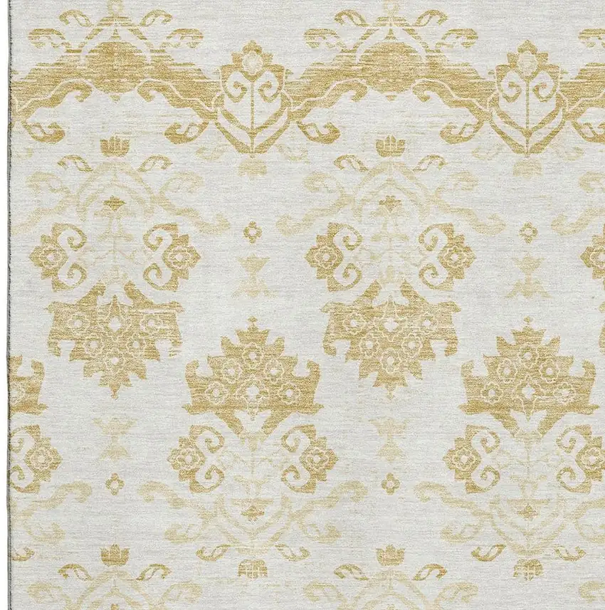 Gold And Beige Medallion Washable Area Rug With UV Protection Photo 3
