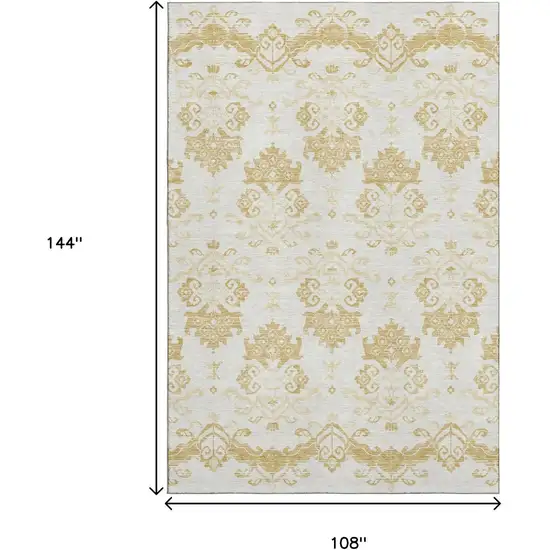 Gold And Beige Medallion Washable Area Rug With UV Protection Photo 3