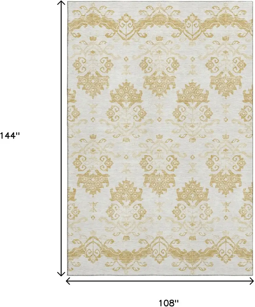 Gold And Beige Medallion Washable Area Rug With UV Protection Photo 3