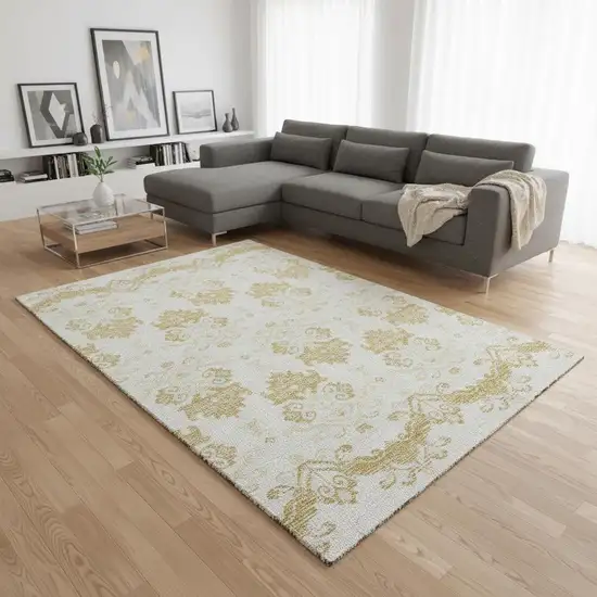 Gold And Beige Medallion Washable Area Rug With UV Protection Photo 2