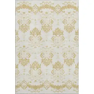 Photo of Gold And Beige Medallion Washable Area Rug With UV Protection