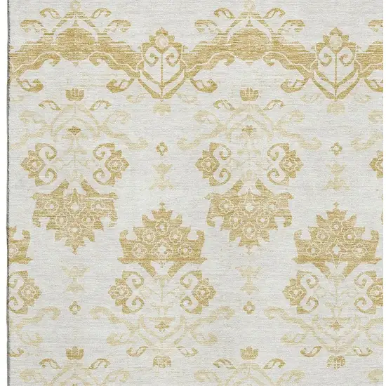 Gold And Beige Medallion Washable Area Rug With UV Protection Photo 3