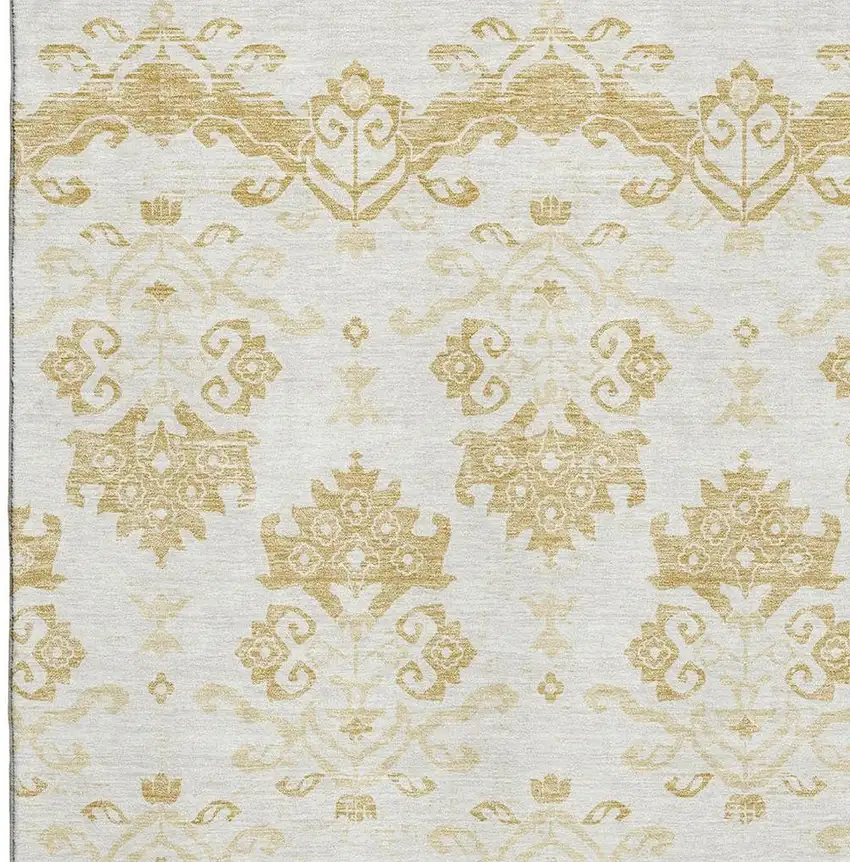 Gold And Beige Medallion Washable Area Rug With UV Protection Photo 3
