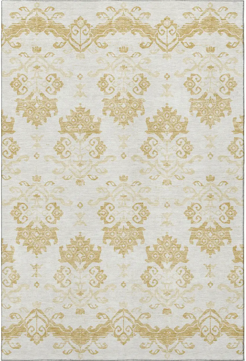 Gold And Beige Medallion Washable Area Rug With UV Protection Photo 4