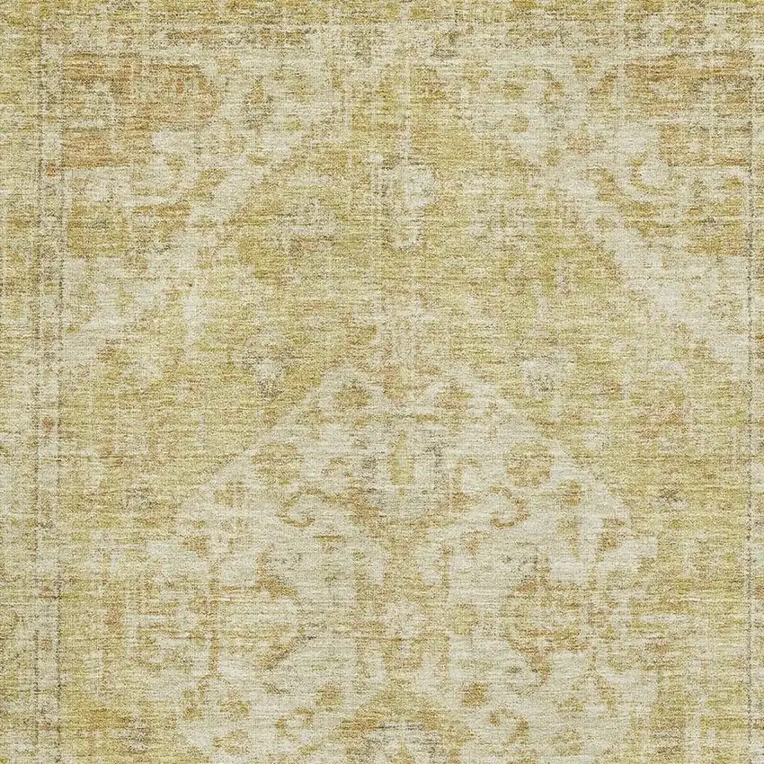 Gold And Beige Medallion Washable Area Rug With UV Protection Photo 2