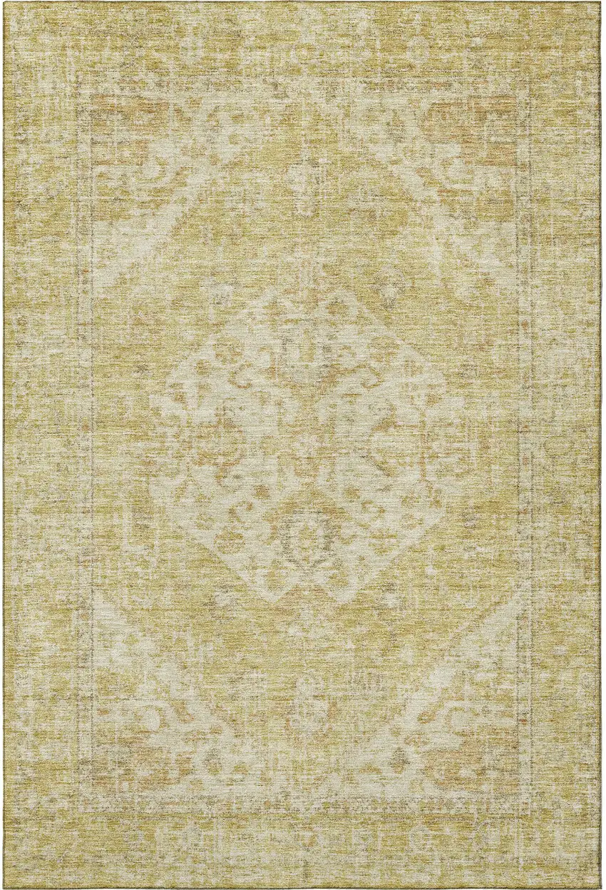 Gold And Beige Medallion Washable Area Rug With UV Protection Photo 3