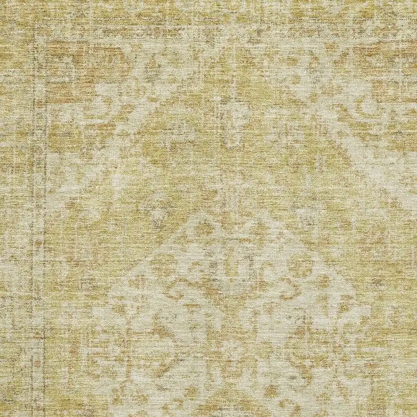 Gold And Beige Medallion Washable Area Rug With UV Protection Photo 2