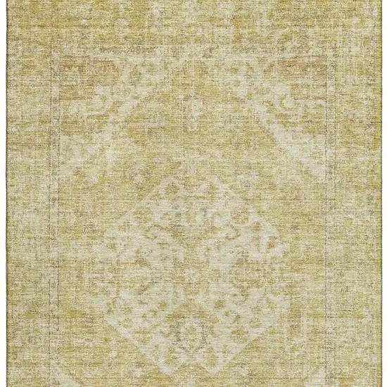 Gold And Beige Medallion Washable Area Rug With UV Protection Photo 3