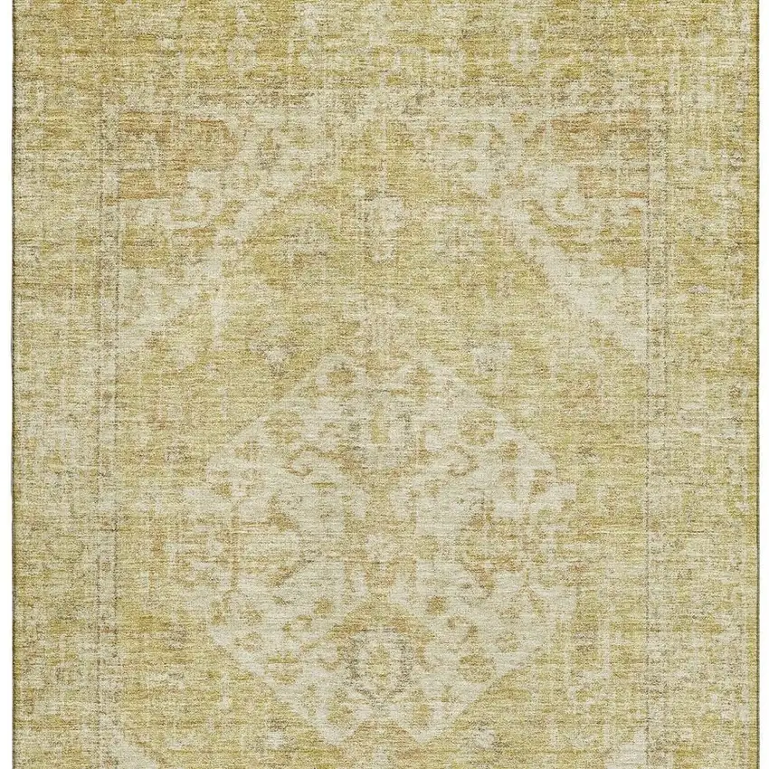 Gold And Beige Medallion Washable Area Rug With UV Protection Photo 3