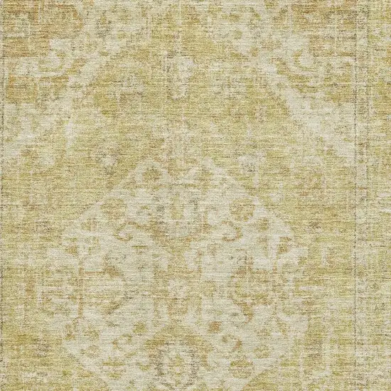 Gold And Beige Medallion Washable Area Rug With UV Protection Photo 2