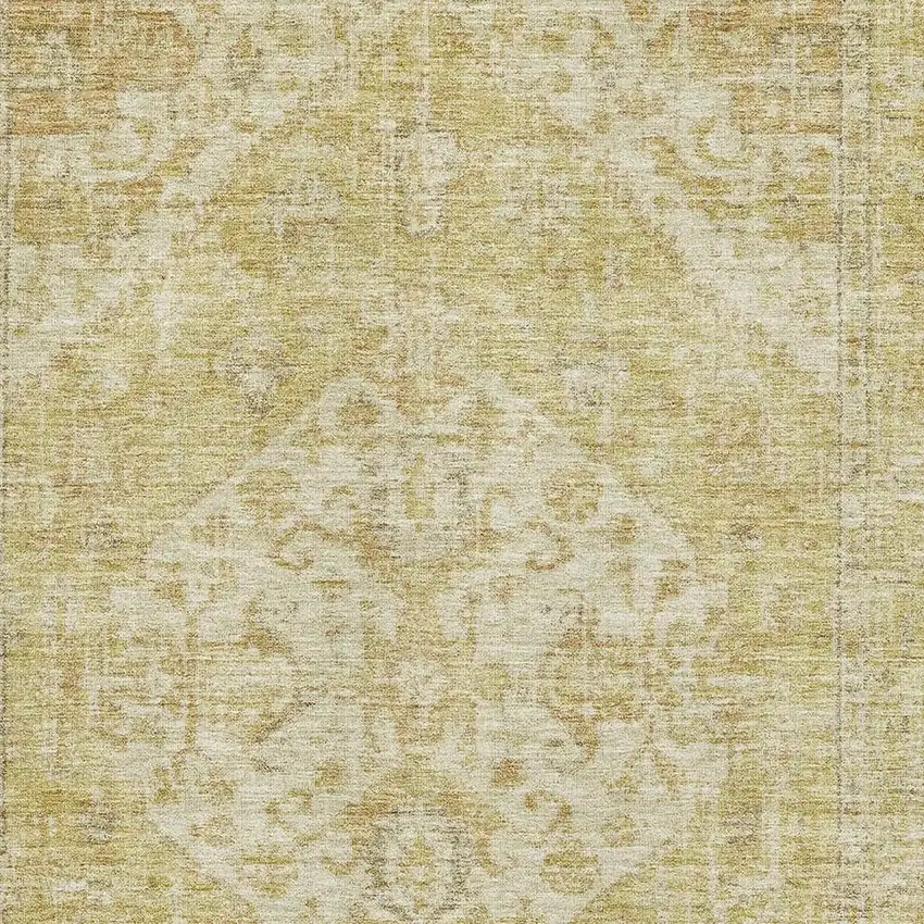 Gold And Beige Medallion Washable Area Rug With UV Protection Photo 2