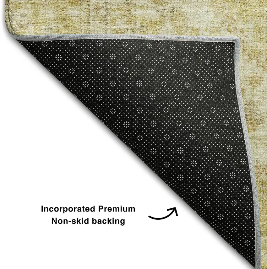 Gold And Beige Medallion Washable Area Rug With UV Protection Photo 6