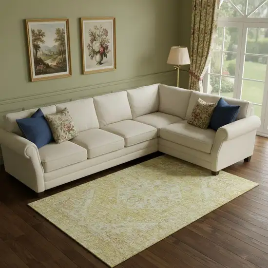 Gold And Beige Medallion Washable Area Rug With UV Protection Photo 2