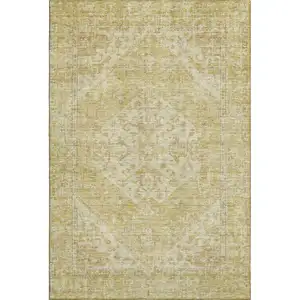 Photo of Gold And Beige Medallion Washable Area Rug With UV Protection